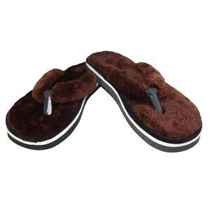 Sale Yug Fuzzy Plush Flip Flop Slippers Soft Indoor Comfort Sandals Brown 7